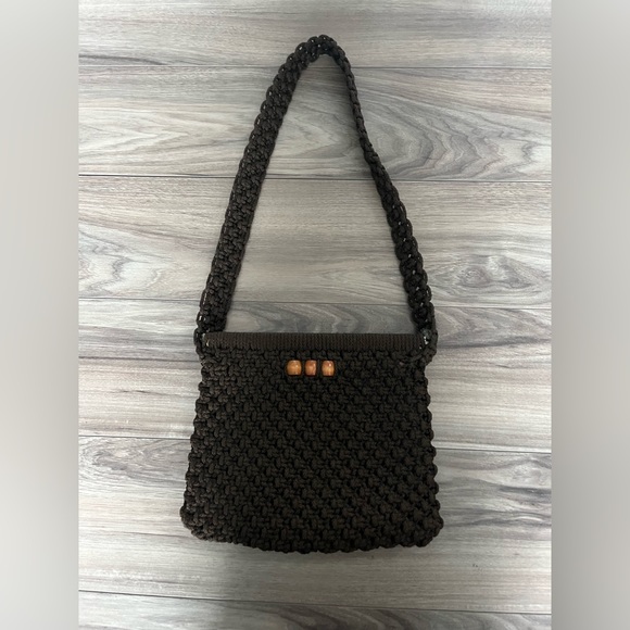 Vintage Brown Knit Beaded Purse - Picture 2 of 3